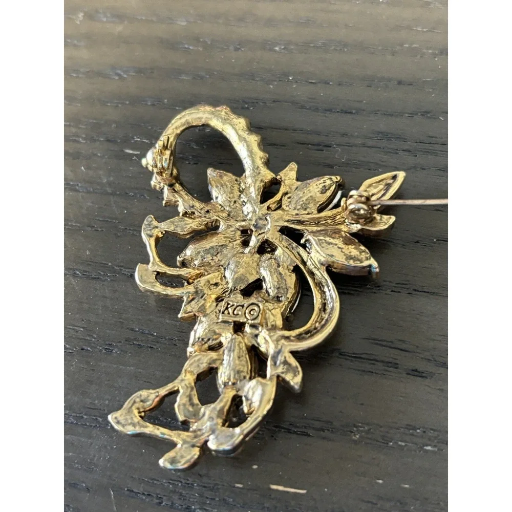 Vintage Kenneth Cole Rhinestone Brooch Amber & Baby Blue Stones Gold Tone